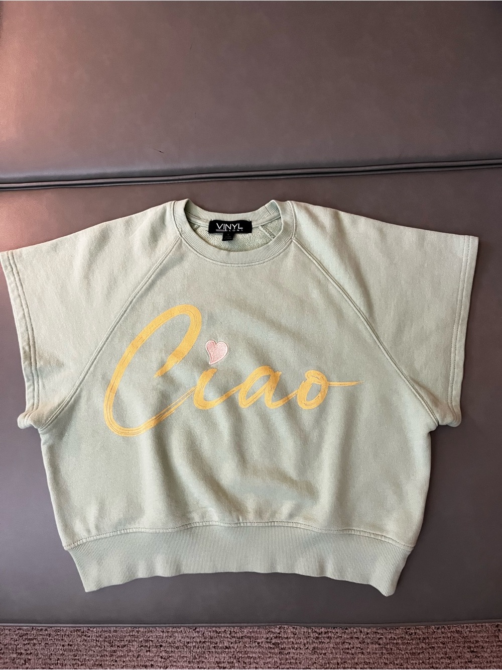 VINYL ICONS 'Ciao' Short Sleeve French Terry Sweatshirt Pale Green